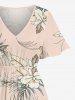 Plus Size Flowers Leaf Tropical Print Split Hawaii Midi Dress -  
