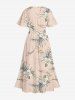 Plus Size Flowers Leaf Tropical Print Split Hawaii Midi Dress -  
