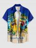 Plus Size Parrot Bottle Coconut Tree Lemon Print Buttons Pocket Hawaii Shirt For Men -  