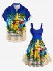 Plus Size Parrot Bottle Coconut Tree Lemon Print Buttons Pocket Hawaii Shirt For Men -  