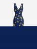 Flower Pin Dot Print Hawaii Ruffles Split Dress -  