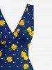Flower Pin Dot Print Hawaii Ruffles Split Dress -  