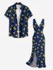 Flower Pin Dot Print Hawaii Ruffles Split Dress -  