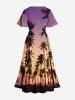 Robe mi-longue hawaïenne fendue à imprimé ombré de cocotiers grande taille - Pourpre  6X