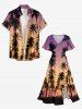 Robe mi-longue hawaïenne fendue à imprimé ombré de cocotiers grande taille - Pourpre  6X