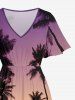 Robe mi-longue hawaïenne fendue à imprimé ombré de cocotiers grande taille - Pourpre  6X