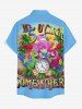Plus Size Parrot Flower Coconut Tree Clock Print Buttons Pocket Hawaii Shirt For Men -  