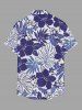 Chemise hawaïenne grande taille pour homme, à imprimé feuilles tropicales et fleurs d'hibiscus, boutons et poche. - Bleu Marine 5XL