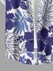 Chemise hawaïenne grande taille pour homme, à imprimé feuilles tropicales et fleurs d'hibiscus, boutons et poche. - Bleu Marine 5XL