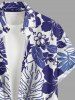 Chemise hawaïenne grande taille pour homme, à imprimé feuilles tropicales et fleurs d'hibiscus, boutons et poche. - Bleu Marine 5XL