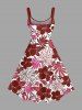 Robe débardeur hawaïenne à imprimé feuilles tropicales et fleurs d'hibiscus grande taille - Rouge Vineux 4X