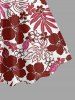 Robe débardeur hawaïenne à imprimé feuilles tropicales et fleurs d'hibiscus grande taille - Rouge Vineux 5X