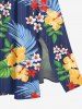 Tropical Leaf Hibiscus Flower Print Hawaii Split Pocket A Line Midi Dress -  