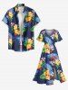 Tropical Leaf Hibiscus Flower Print Hawaii Split Pocket A Line Midi Dress -  