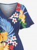 Tropical Leaf Hibiscus Flower Print Hawaii Split Pocket A Line Midi Dress -  