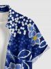 Plus Size Flower Leaf Branch Print Hawaii Button Pocket Shirt For Men -  