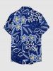 Chemise hawaïenne à imprimé floral, feuilles et branches, grande taille, avec poche boutonnée, pour hommes - Bleu profond 3XL