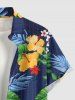 Chemise à poches boutons grande taille pour homme, imprimée de fleurs d'hibiscus et de feuilles tropicales, style hawaïen. - Cadetblue XL