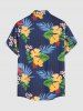 Chemise à poches boutons grande taille pour homme, imprimée de fleurs d'hibiscus et de feuilles tropicales, style hawaïen. - Cadetblue XL