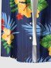 Chemise à poches boutons grande taille pour homme, imprimée de fleurs d'hibiscus et de feuilles tropicales, style hawaïen. - Cadetblue XL