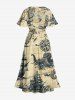 Plus Size Octopus Sailboat Sea Map Print Hawaii Cruise Split Pocket A Line Midi Dress -  