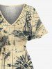 Plus Size Octopus Sailboat Sea Map Print Hawaii Cruise Split Pocket A Line Midi Dress -  