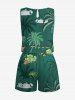 Combinaison hawaïenne à imprimé nuages et cocotiers, grande taille, avec cordon de serrage et poches. - Vert profond XS