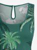 Plus Size Coconut Tree Plant Cloud Print Hawaii Drawstring Pocket Romper -  