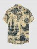 Plus Size Octopus Sailboat Sea Map Print Hawaii Cruise Button Pocket Shirt For Men -  