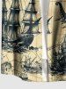 Plus Size Octopus Sailboat Sea Map Print Hawaii Cruise Button Pocket Shirt For Men -  