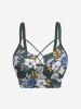 Maillot de bain tankini à lacets, imprimé floral tropical et feuilles, style hawaïen (bretelles réglables) - Vert profond S