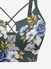 Flower Tropical Leaf Print Hawaii Lace Up Tankini Swimsuit (Adjustable Shoulder Strap) -  