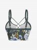 Flower Tropical Leaf Print Hawaii Lace Up Tankini Swimsuit (Adjustable Shoulder Strap) -  