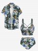Flower Tropical Leaf Print Hawaii Lace Up Tankini Swimsuit (Adjustable Shoulder Strap) -  