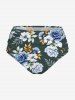 Flower Tropical Leaf Print Hawaii Lace Up Tankini Swimsuit (Adjustable Shoulder Strap) -  