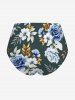 Flower Tropical Leaf Print Hawaii Lace Up Tankini Swimsuit (Adjustable Shoulder Strap) -  