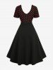 Plus Size Polka Dot Print Button Vintage A Line Dress - Noir 5x | US 30-32