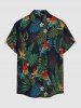 Chemise hawaïenne grande taille pour homme, à imprimé perroquet, fleurs et feuilles tropicales, boutons et poche. - Noir 3XL