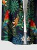 Chemise hawaïenne grande taille pour homme, à imprimé perroquet, fleurs et feuilles tropicales, boutons et poche. - Noir 3XL