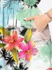 Plus Size Flowers Coconut Tree Colorblock Print Split Hawaii Midi Dress -  