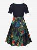 Plus Size Parrot Flowers Tropical Leaf Print Cinched Hawaii Dress -  