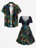 Plus Size Parrot Flowers Tropical Leaf Print Cinched Hawaii Dress -  