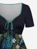 Plus Size Parrot Flowers Tropical Leaf Print Cinched Hawaii Dress -  