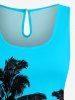 Combinaison hawaïenne grande taille à imprimé ombré de cocotiers et ceinture - Bleu Ciel L