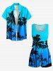 Combinaison hawaïenne grande taille à imprimé ombré de cocotiers et ceinture - Bleu Ciel L