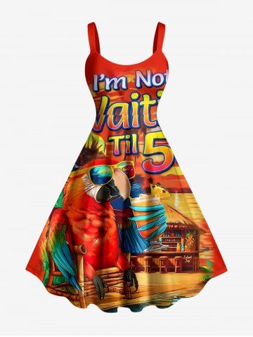 Robe débardeur hawaïenne à imprimé perroquet, cocotier et paysage marin, grande taille - RED - M