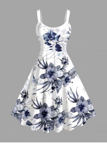Robe débardeur hawaïenne à imprimé feuilles et fleurs d'hibiscus grande taille - WHITE - XXS