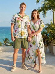Hibiscus Flowers Tropical Leaf Pineapple Bird Print Plus Size Matching Hawaii Beach Outfit For Couples -  