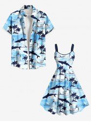 Coconut Tree Sea Shark Print Plus Size Matching Hawaii Sea Creatures Beach Outfit For Couples -  