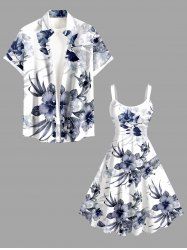 Hibiscus Flowers Leaf Print Plus Size Matching Hawaii Beach Outfit For Couples -  